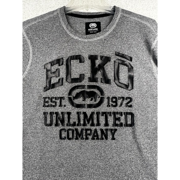 Ecko Unltd. Other - Ecko Unltd Shirt Mens L Waffle Knit Rhino Logo Gray Long Sleeve Thermal Y2K EUC